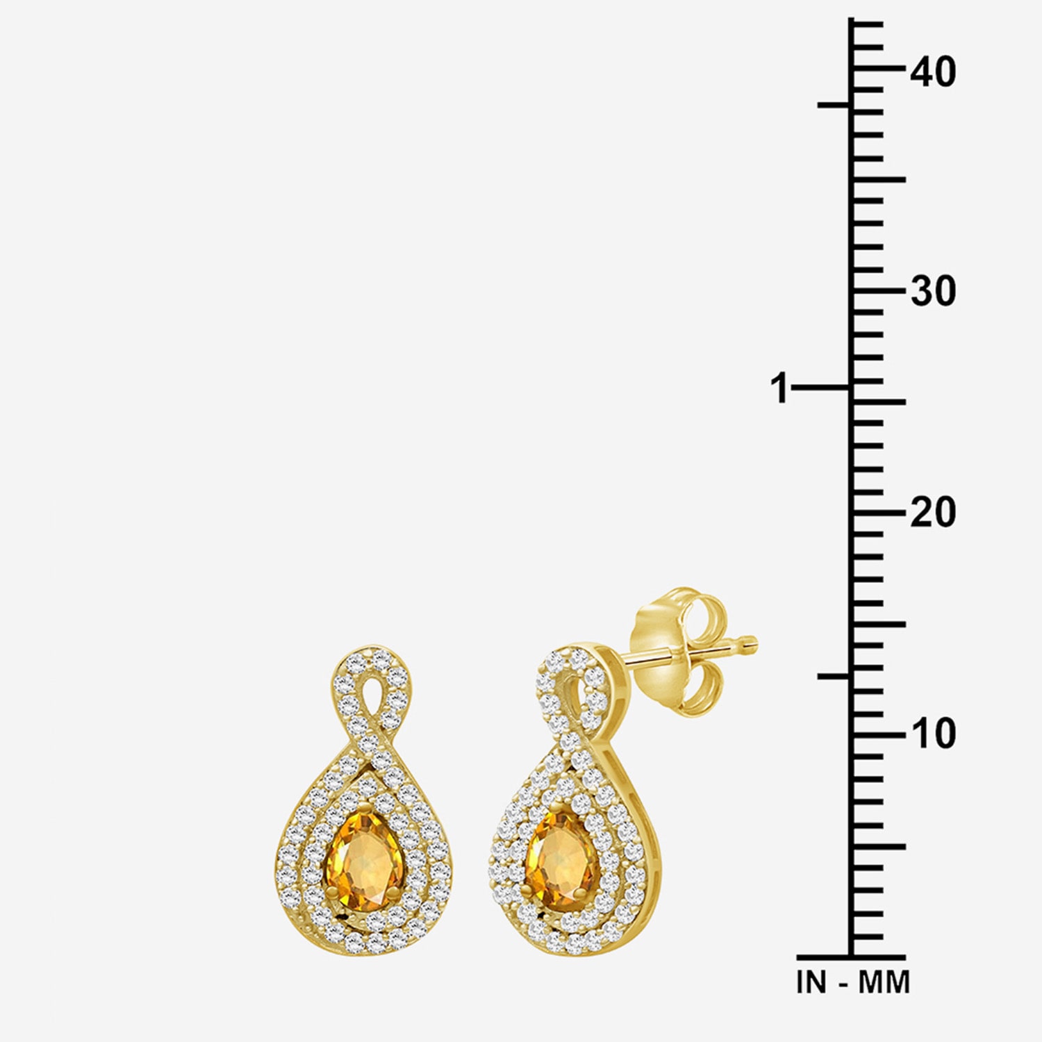 (I-J / I2-I3) 1/4 CT. T.W. Genuine Yellow Citrine 10K Gold 14mm Pear Stud Earrings