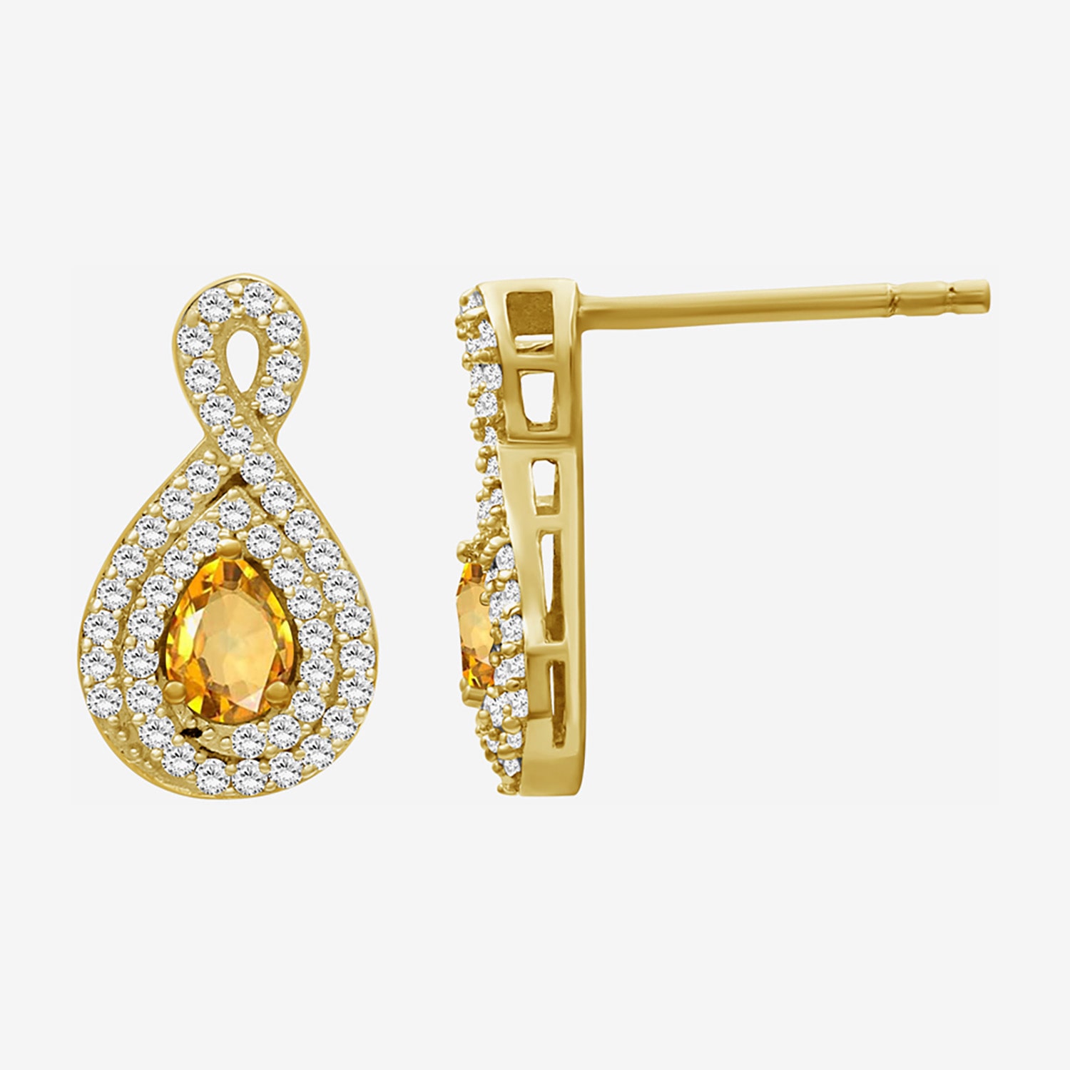 (I-J / I2-I3) 1/4 CT. T.W. Genuine Yellow Citrine 10K Gold 14mm Pear Stud Earrings
