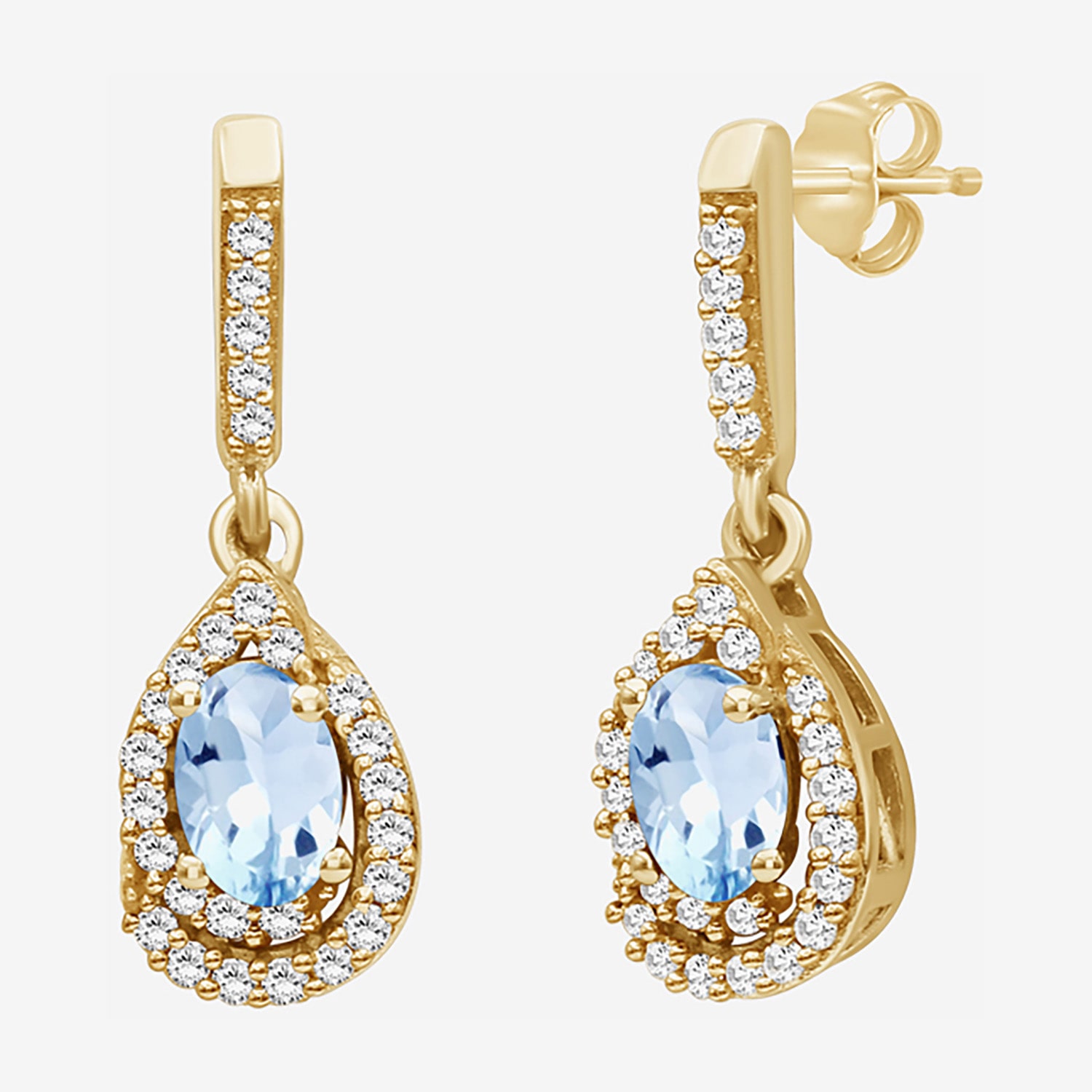 (I-J / I2-I3) Womens 1/6 CT. T.W. Genuine Blue Topaz 10K Gold Pear Hypoallergenic Drop Earrings