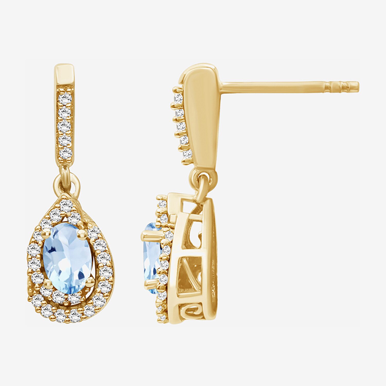 (I-J / I2-I3) Womens 1/6 CT. T.W. Genuine Blue Topaz 10K Gold Pear Hypoallergenic Drop Earrings