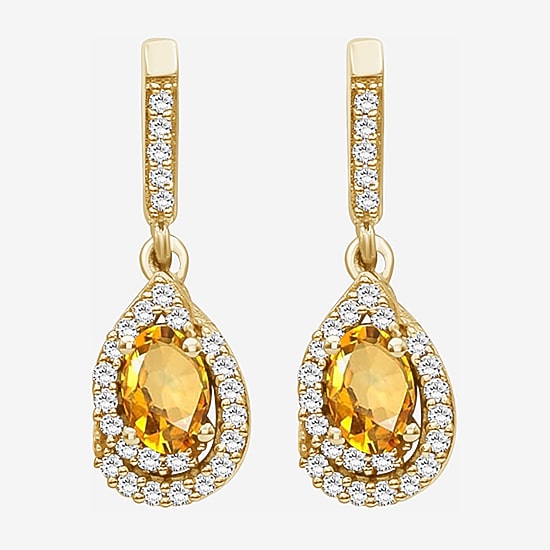 (I-J / I2-I3) Womens 1/6 CT. T.W. Genuine Yellow Citrine 10K Gold Pear Hypoallergenic Drop Earrings