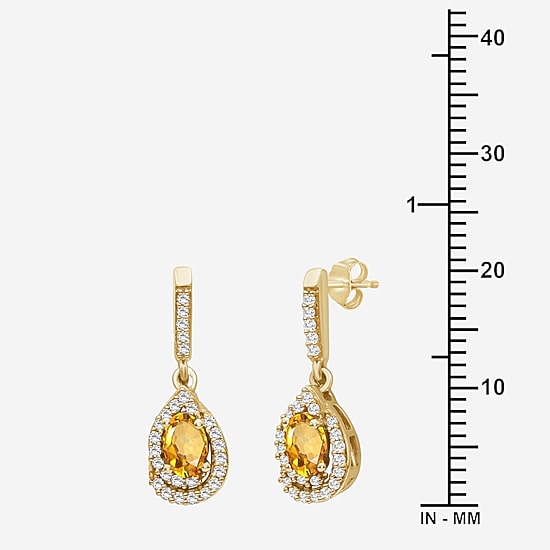 (I-J / I2-I3) Womens 1/6 CT. T.W. Genuine Yellow Citrine 10K Gold Pear Hypoallergenic Drop Earrings