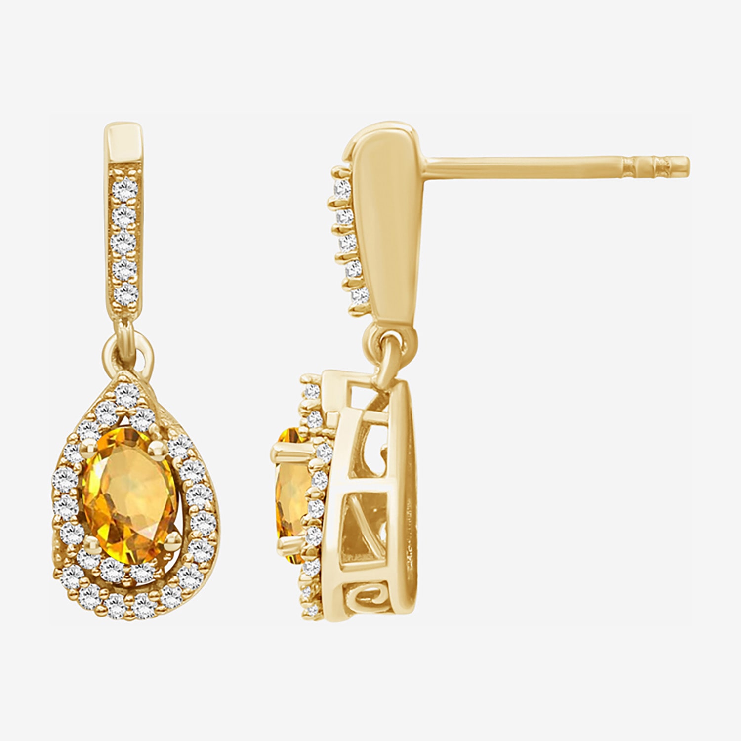 (I-J / I2-I3) Womens 1/6 CT. T.W. Genuine Yellow Citrine 10K Gold Pear Hypoallergenic Drop Earrings