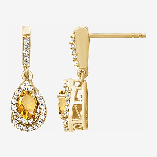 (I-J / I2-I3) Womens 1/6 CT. T.W. Genuine Yellow Citrine 10K Gold Pear Hypoallergenic Drop Earrings