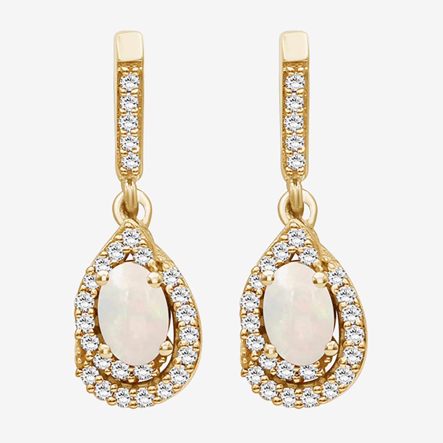(I-J / I2-I3) Womens 1/6 CT. T.W. Genuine White Opal 10K Gold Pear Hypoallergenic Drop Earrings