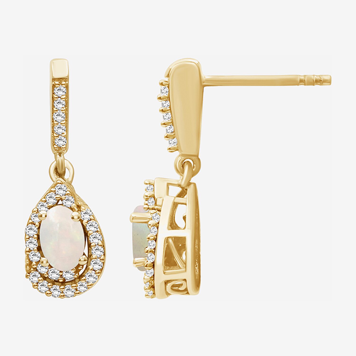 (I-J / I2-I3) Womens 1/6 CT. T.W. Genuine White Opal 10K Gold Pear Hypoallergenic Drop Earrings