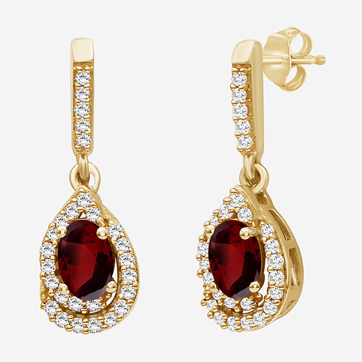 (I-J / I2-I3) Womens 1/6 CT. T.W. Genuine Red Garnet 10K Gold Pear Hypoallergenic Drop Earrings