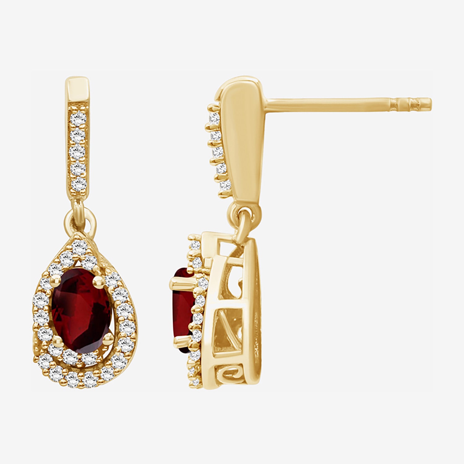 (I-J / I2-I3) Womens 1/6 CT. T.W. Genuine Red Garnet 10K Gold Pear Hypoallergenic Drop Earrings