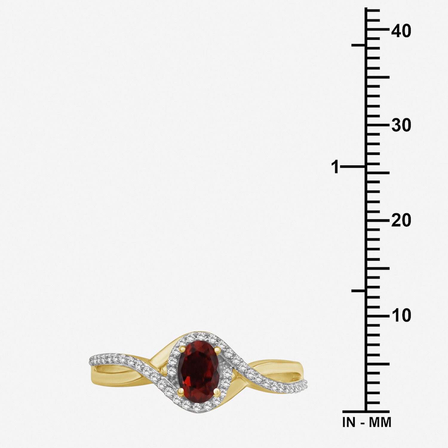 (I-J / I2-I3) Womens 1/10 CT. T.W. Genuine Red Garnet 10K Gold Oval Halo Side Stone Cocktail Ring
