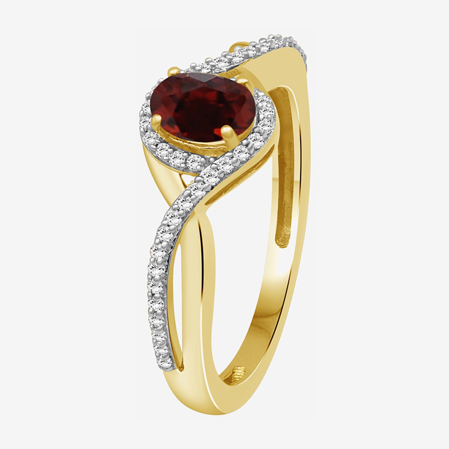(I-J / I2-I3) Womens 1/10 CT. T.W. Genuine Red Garnet 10K Gold Oval Halo Side Stone Cocktail Ring