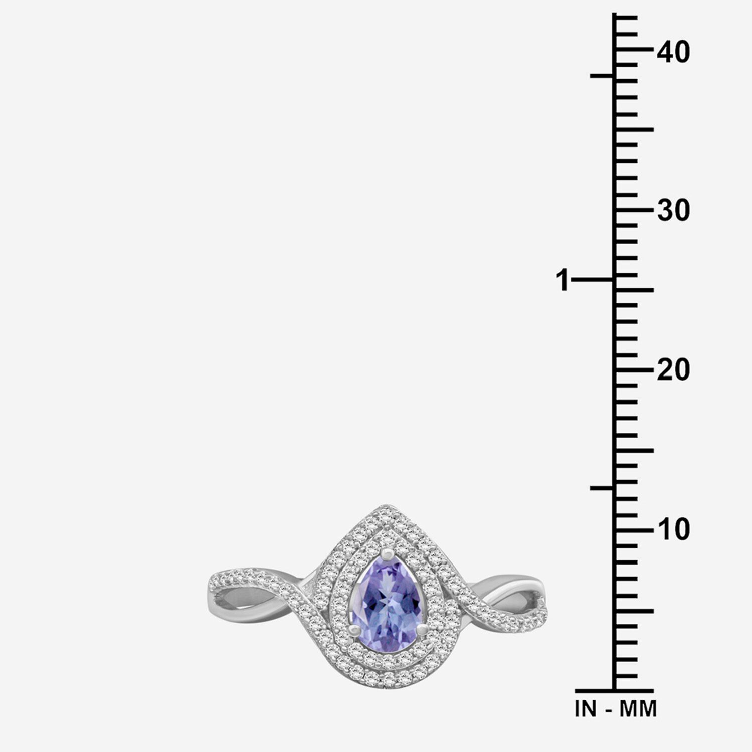 (I-J / I2-I3) Womens 1/4 CT. T.W. Genuine Blue Tanzanite 10K Gold Pear Halo Side Stone Cocktail Ring