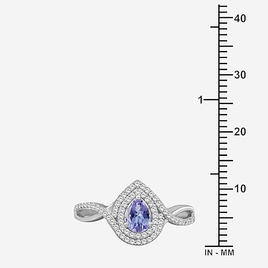(I-J / I2-I3) Womens 1/4 CT. T.W. Genuine Blue Tanzanite 10K Gold Pear Halo Side Stone Cocktail Ring