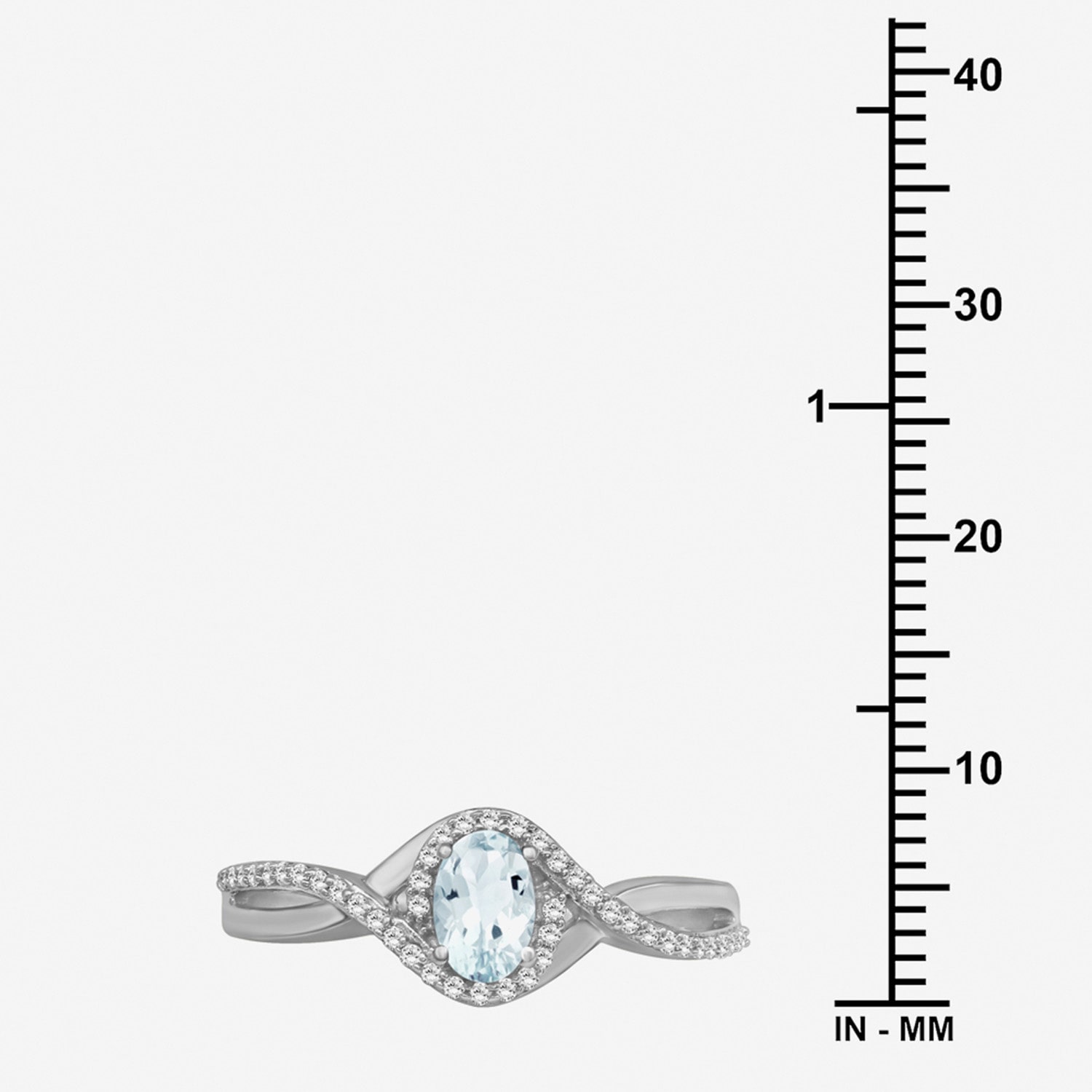 (I-J / I2-I3) Womens 1/10 CT. T.W. Genuine Blue Aquamarine 10K Gold Oval Halo Side Stone Cocktail Ring
