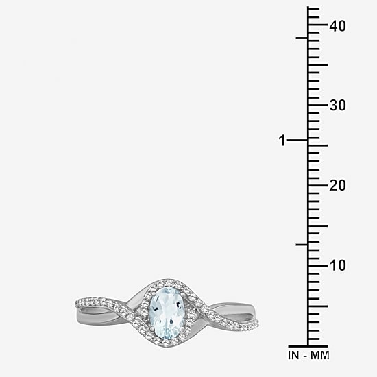 (I-J / I2-I3) Womens 1/10 CT. T.W. Genuine Gemstone 10K White Gold Oval Halo Side Stone Cocktail Ring