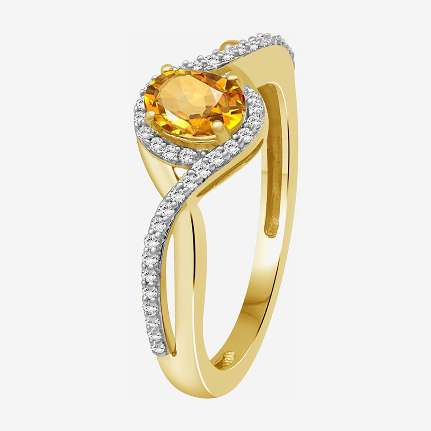 (I-J / I2-I3) Womens 1/10 CT. T.W. Genuine Yellow Citrine 10K Gold Oval Halo Side Stone Cocktail Ring