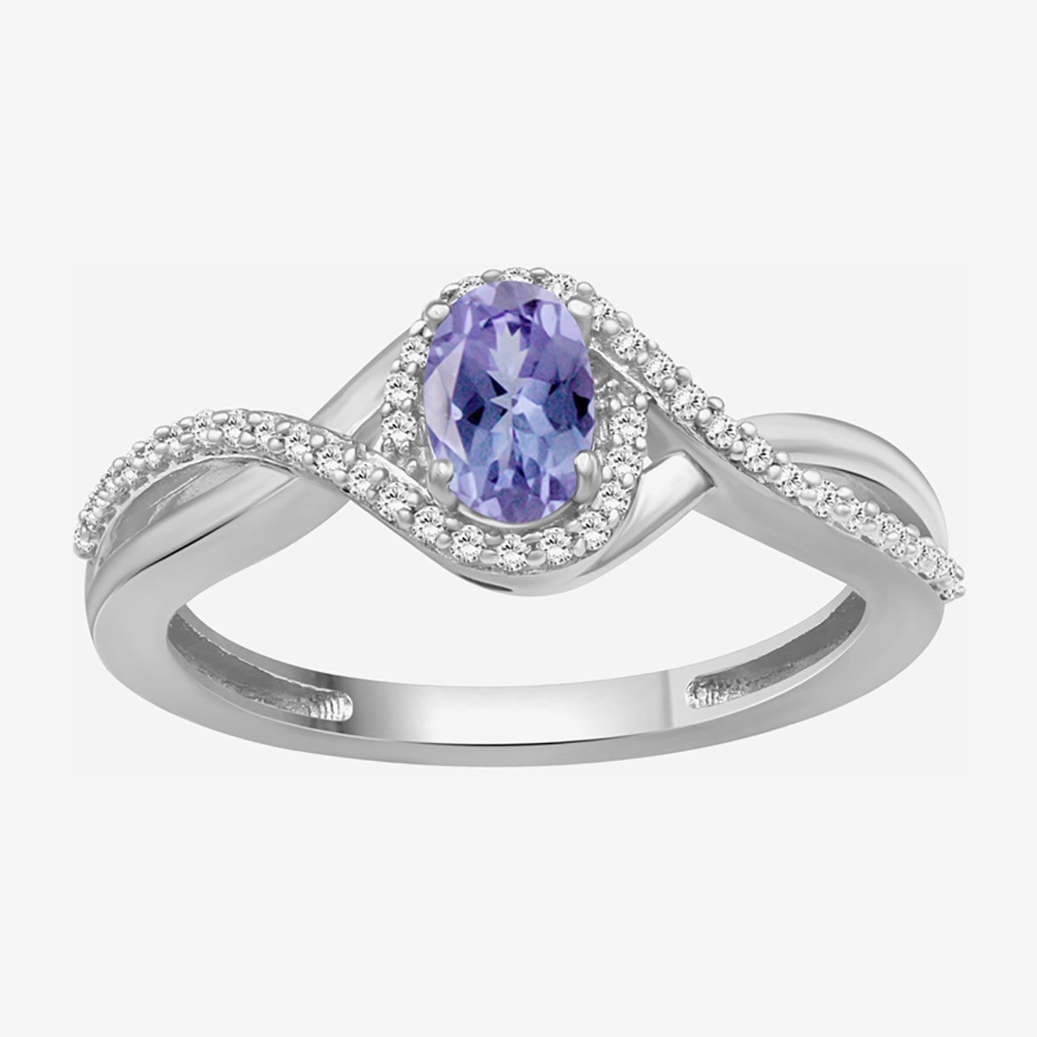 (I-J / I2-I3) Womens 1/10 CT. T.W. Genuine Blue Tanzanite 10K Gold Oval Halo Side Stone Cocktail Ring