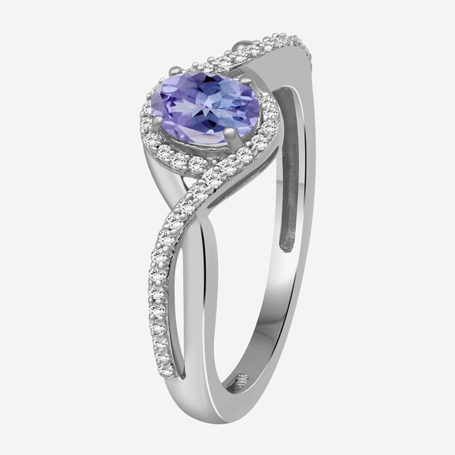 (I-J / I2-I3) Womens 1/10 CT. T.W. Genuine Blue Tanzanite 10K Gold Oval Halo Side Stone Cocktail Ring