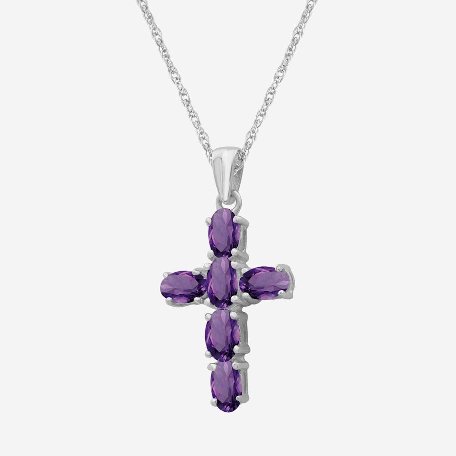 Womens Genuine Purple Amethyst 10K Gold Cross Pendant