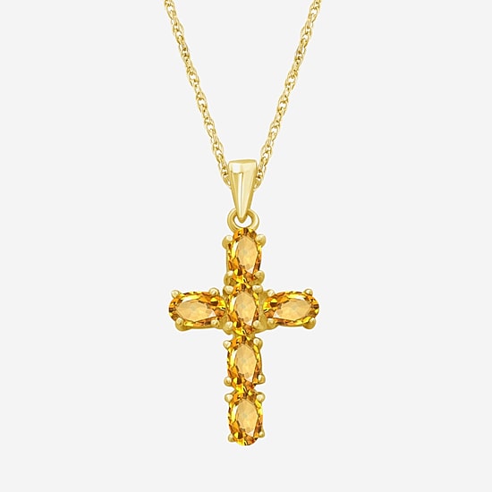 Womens Genuine Yellow Citrine 10K Gold Cross Pendant