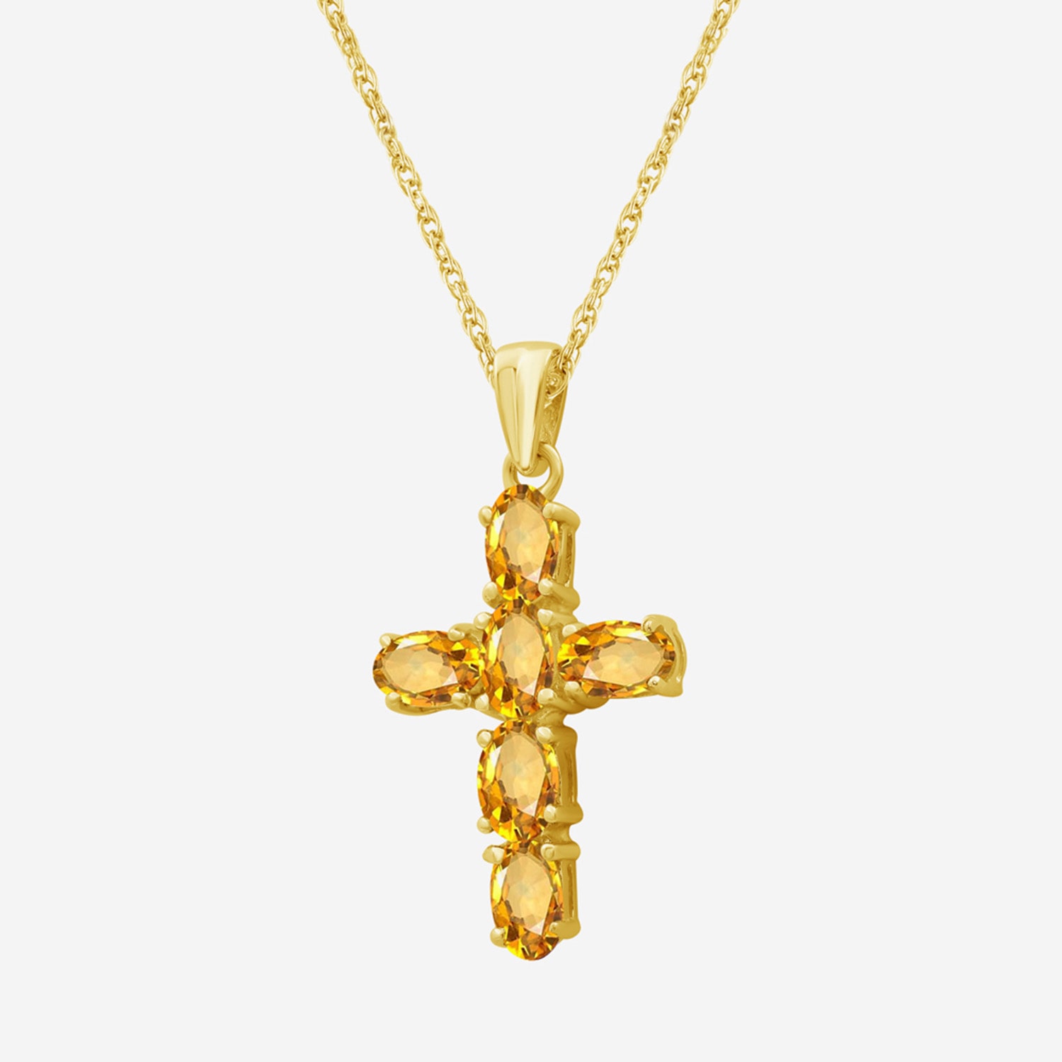 Womens Genuine Yellow Citrine 10K Gold Cross Pendant