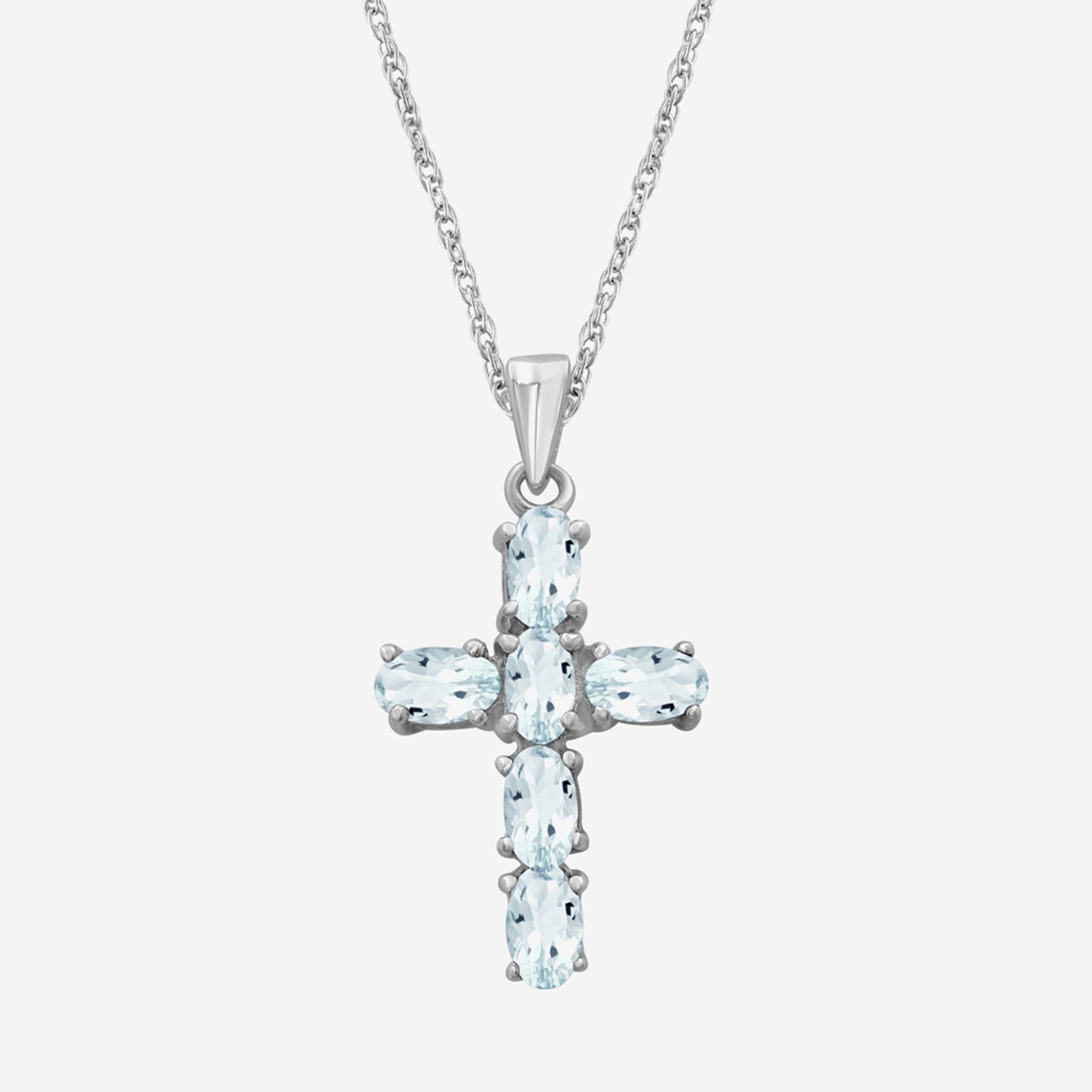 Womens Genuine Blue Aquamarine 10K Gold Cross Pendant
