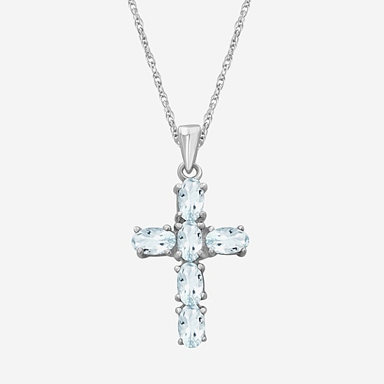 Womens Genuine Gemstone 10K White Gold Cross Pendant