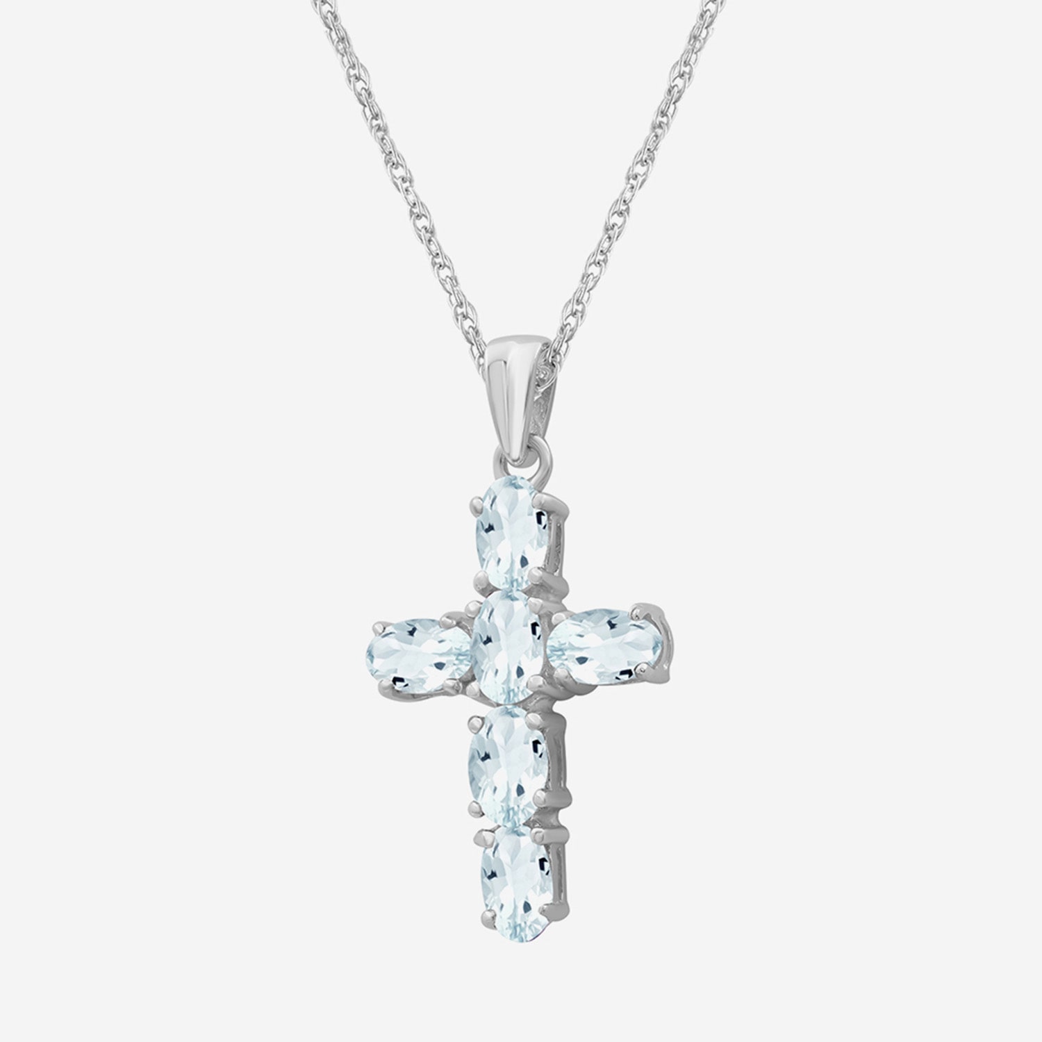 Womens Genuine Blue Aquamarine 10K Gold Cross Pendant