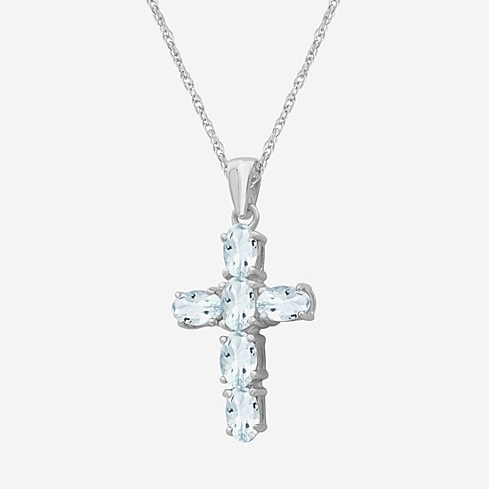 Womens Genuine Gemstone 10K White Gold Cross Pendant