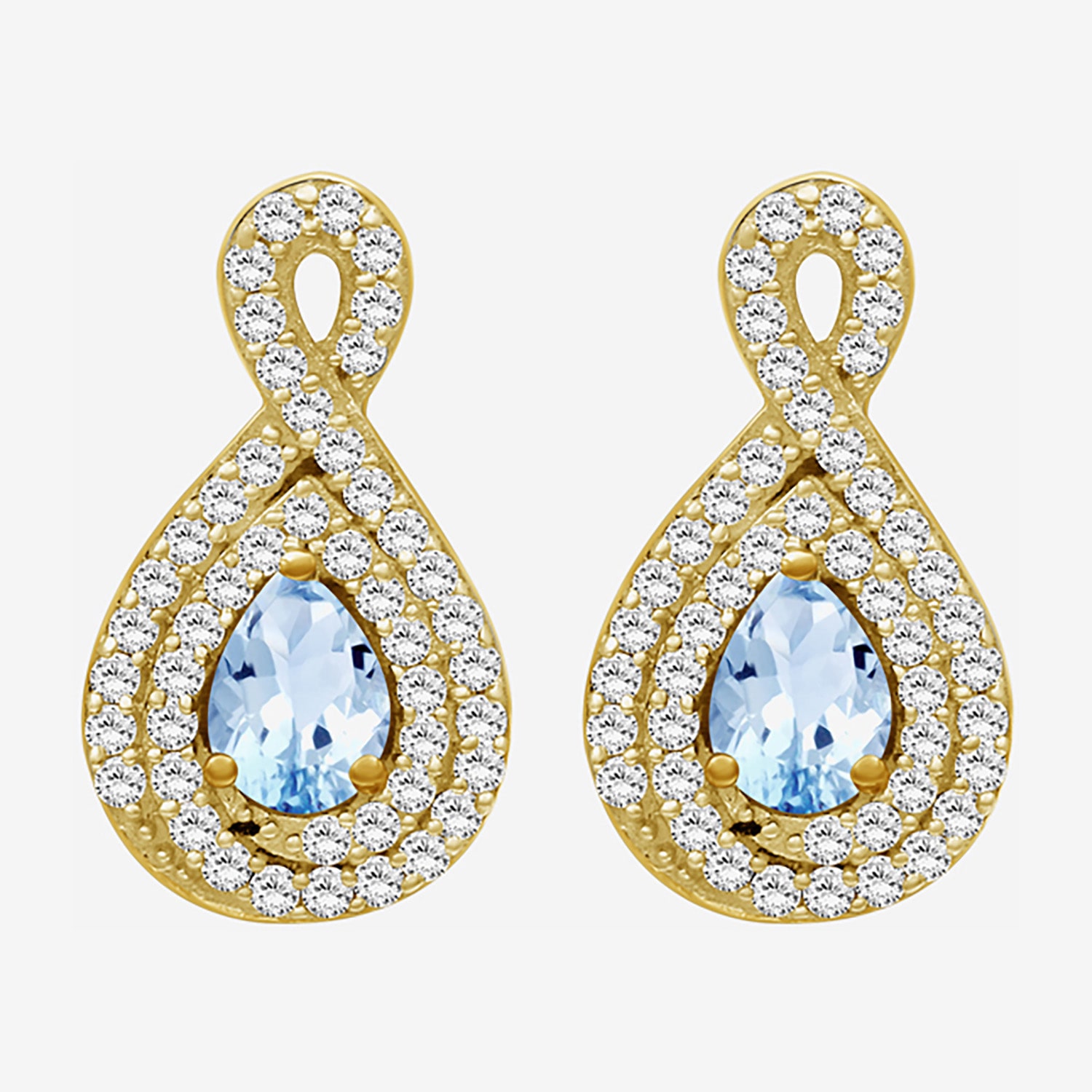 (I-J / I2-I3) 1/4 CT. T.W. Genuine Blue Topaz 10K Gold 14mm Pear Stud Earrings