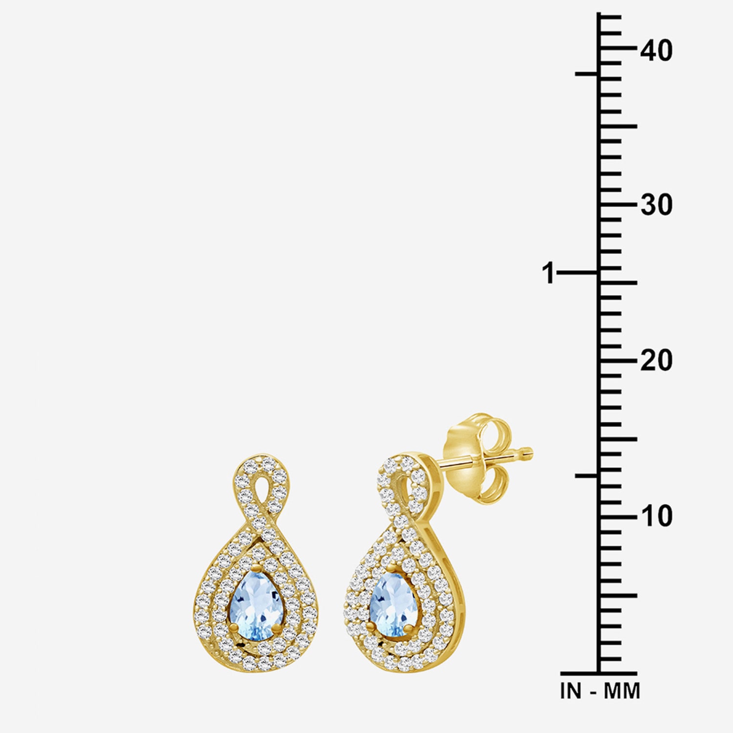 (I-J / I2-I3) 1/4 CT. T.W. Genuine Blue Topaz 10K Gold 14mm Pear Stud Earrings