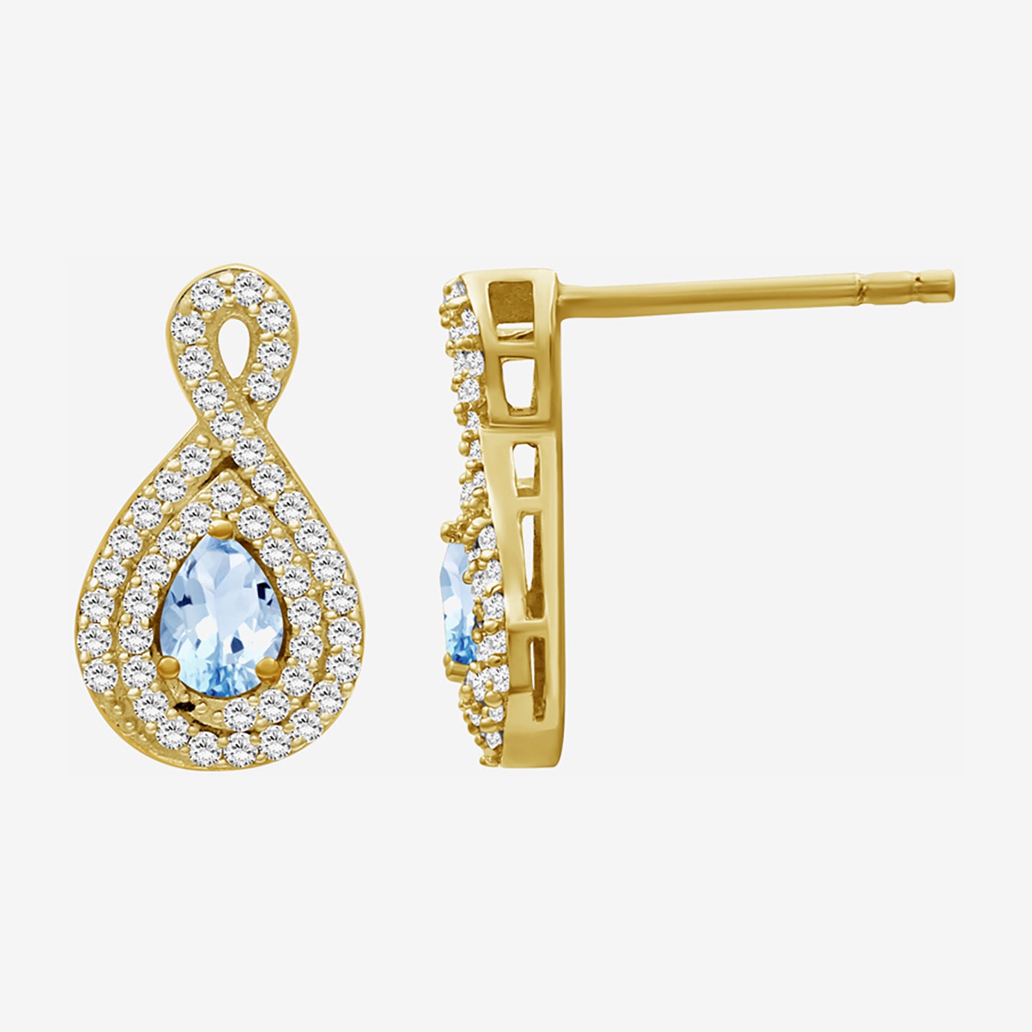 (I-J / I2-I3) 1/4 CT. T.W. Genuine Blue Topaz 10K Gold 14mm Pear Stud Earrings