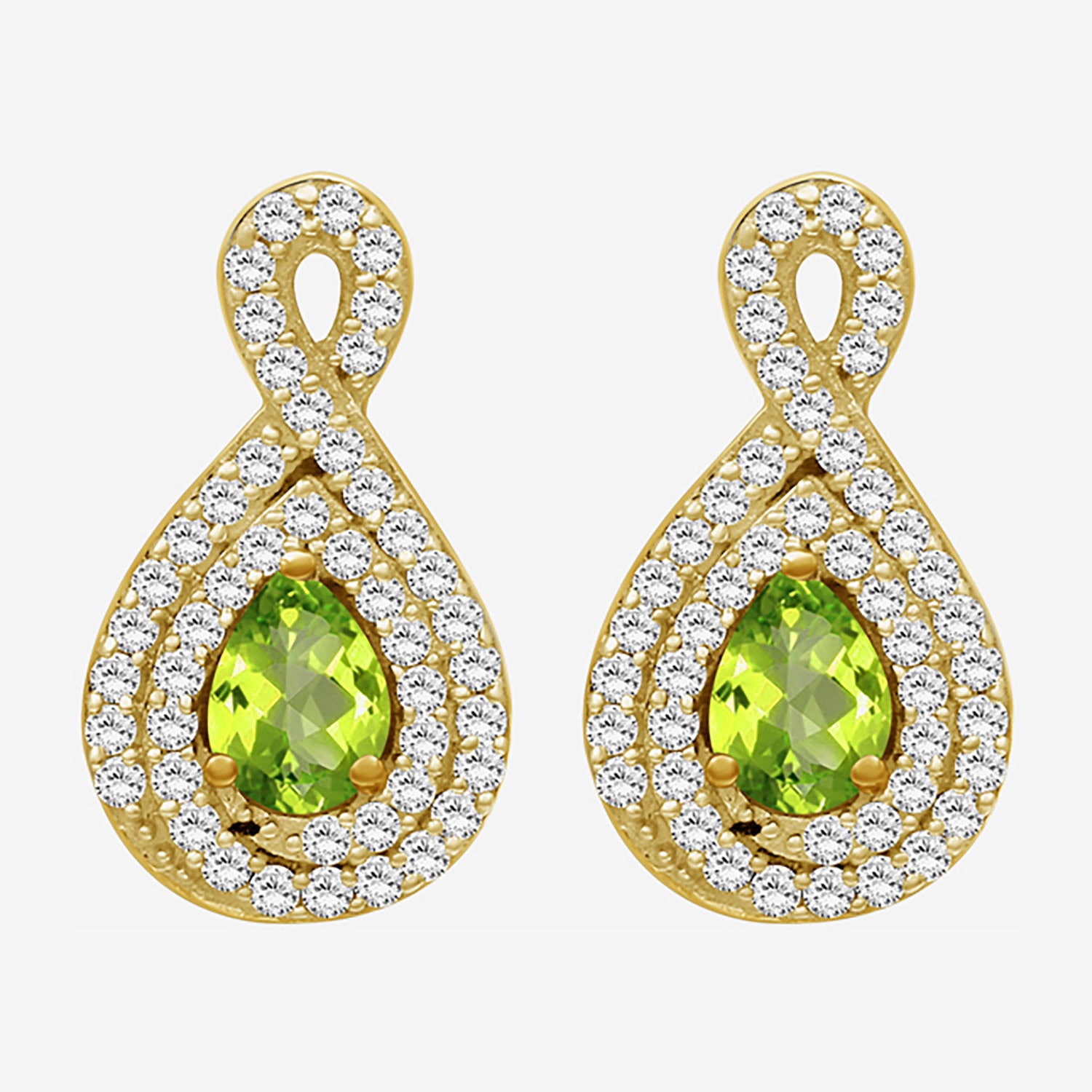 (I-J / I2-I3) 1/4 CT. T.W. Genuine Green Peridot 10K Gold 14mm Pear Stud Earrings