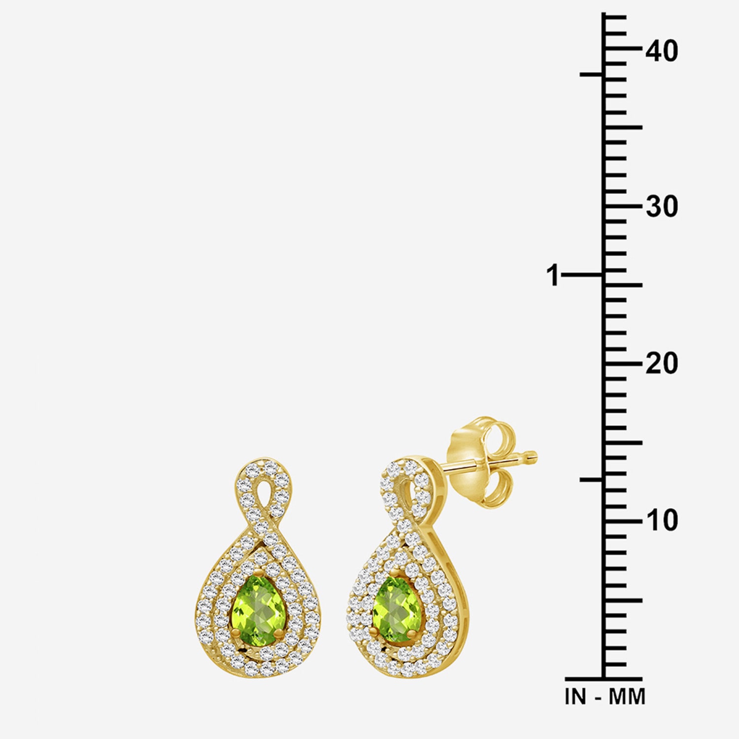 (I-J / I2-I3) 1/4 CT. T.W. Genuine Green Peridot 10K Gold 14mm Pear Stud Earrings
