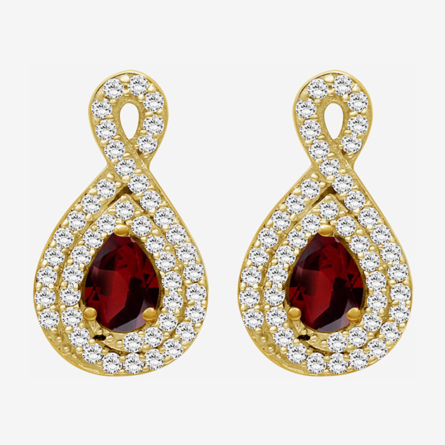 (I-J / I2-I3) 1/4 CT. T.W. Genuine Red Garnet 10K Gold 14mm Pear Stud Earrings