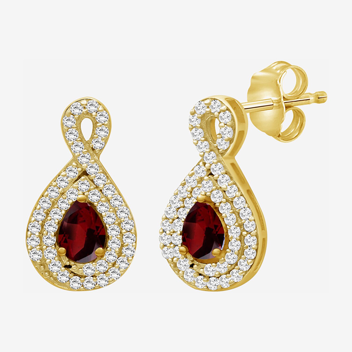 (I-J / I2-I3) 1/4 CT. T.W. Genuine Red Garnet 10K Gold 14mm Pear Stud Earrings