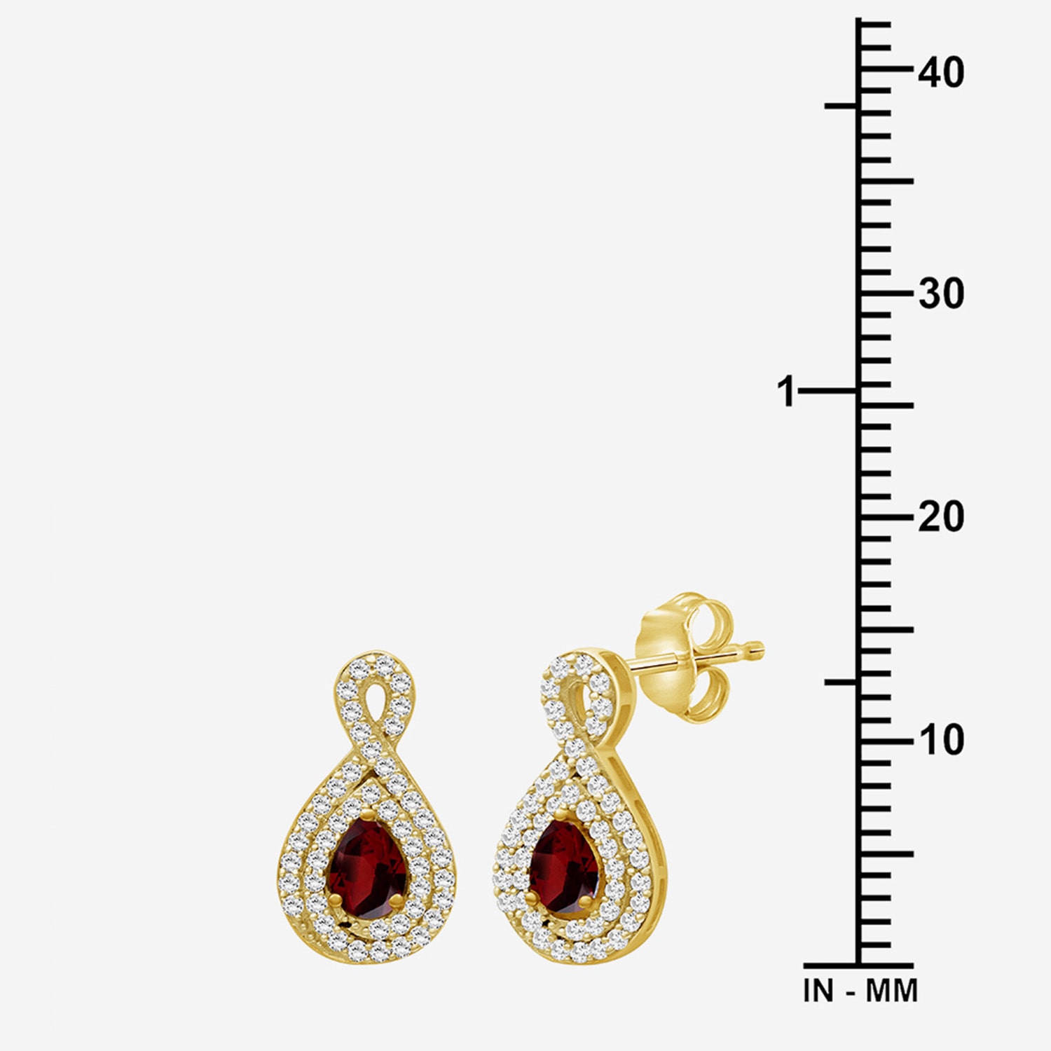 (I-J / I2-I3) 1/4 CT. T.W. Genuine Red Garnet 10K Gold 14mm Pear Stud Earrings