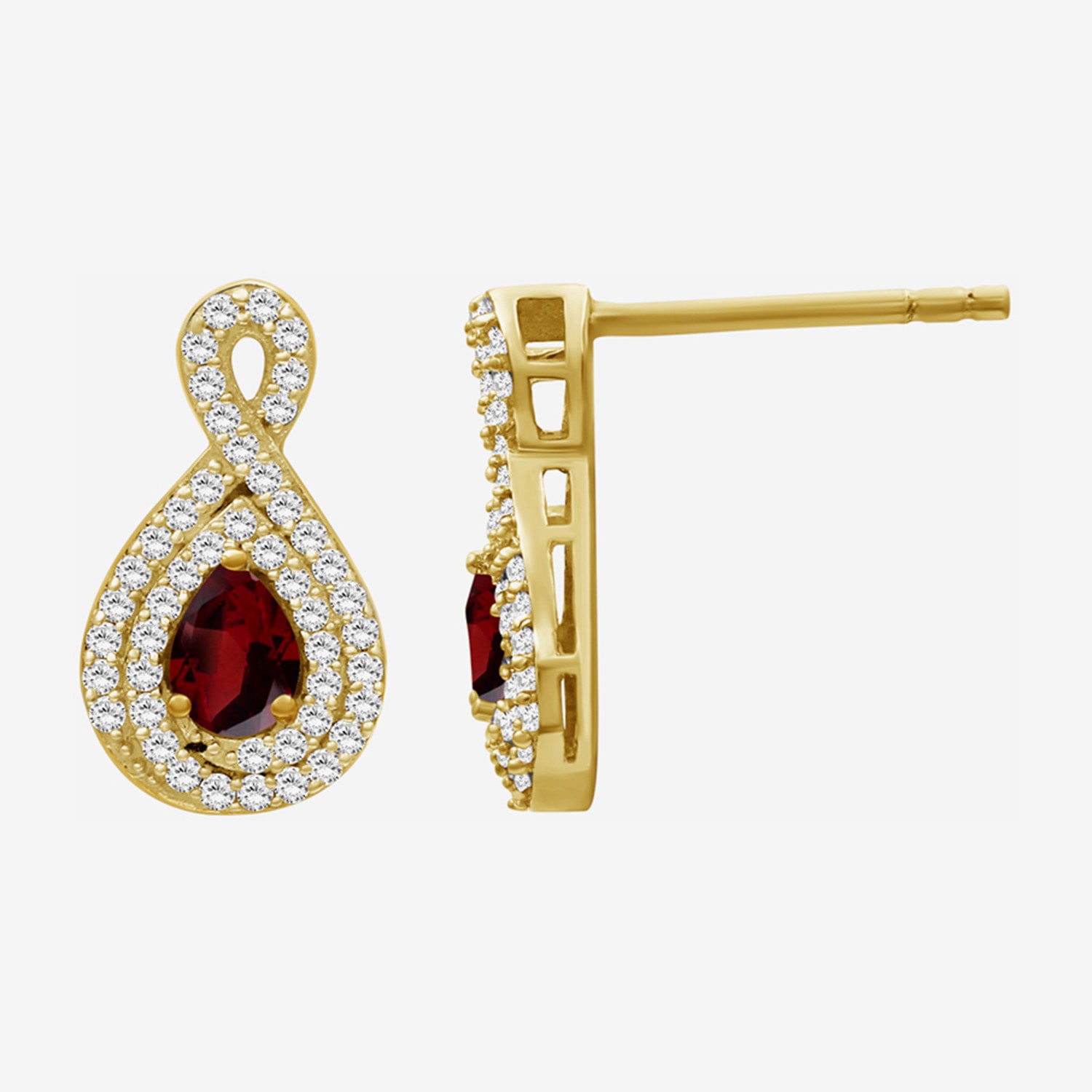 (I-J / I2-I3) 1/4 CT. T.W. Genuine Red Garnet 10K Gold 14mm Pear Stud Earrings