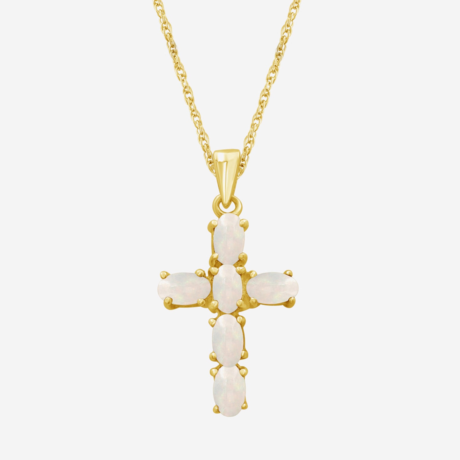 Womens Genuine White Opal 10K Gold Cross Pendant