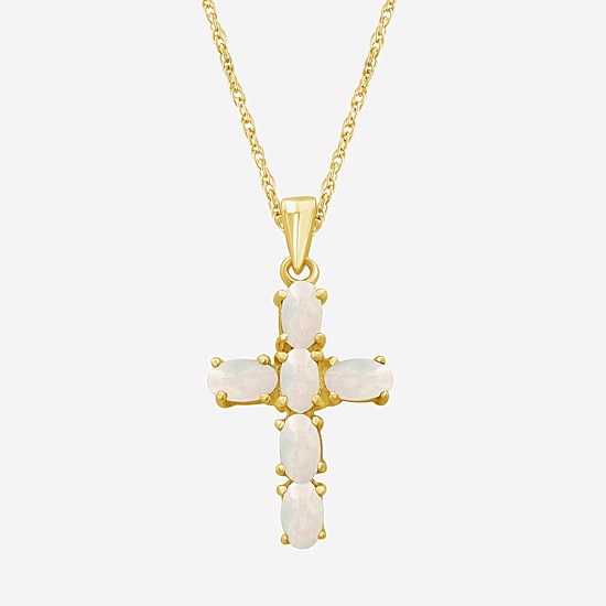 Womens Genuine Gemstone 10K Gold Cross Pendant