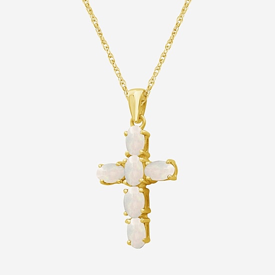 Womens Genuine Gemstone 10K Gold Cross Pendant