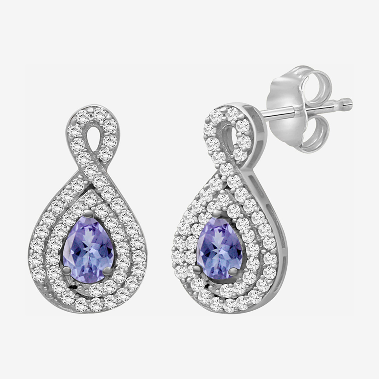 (I-J / I2-I3) 1/4 CT. T.W. Genuine Blue Tanzanite 10K Gold 14mm Pear Stud Earrings