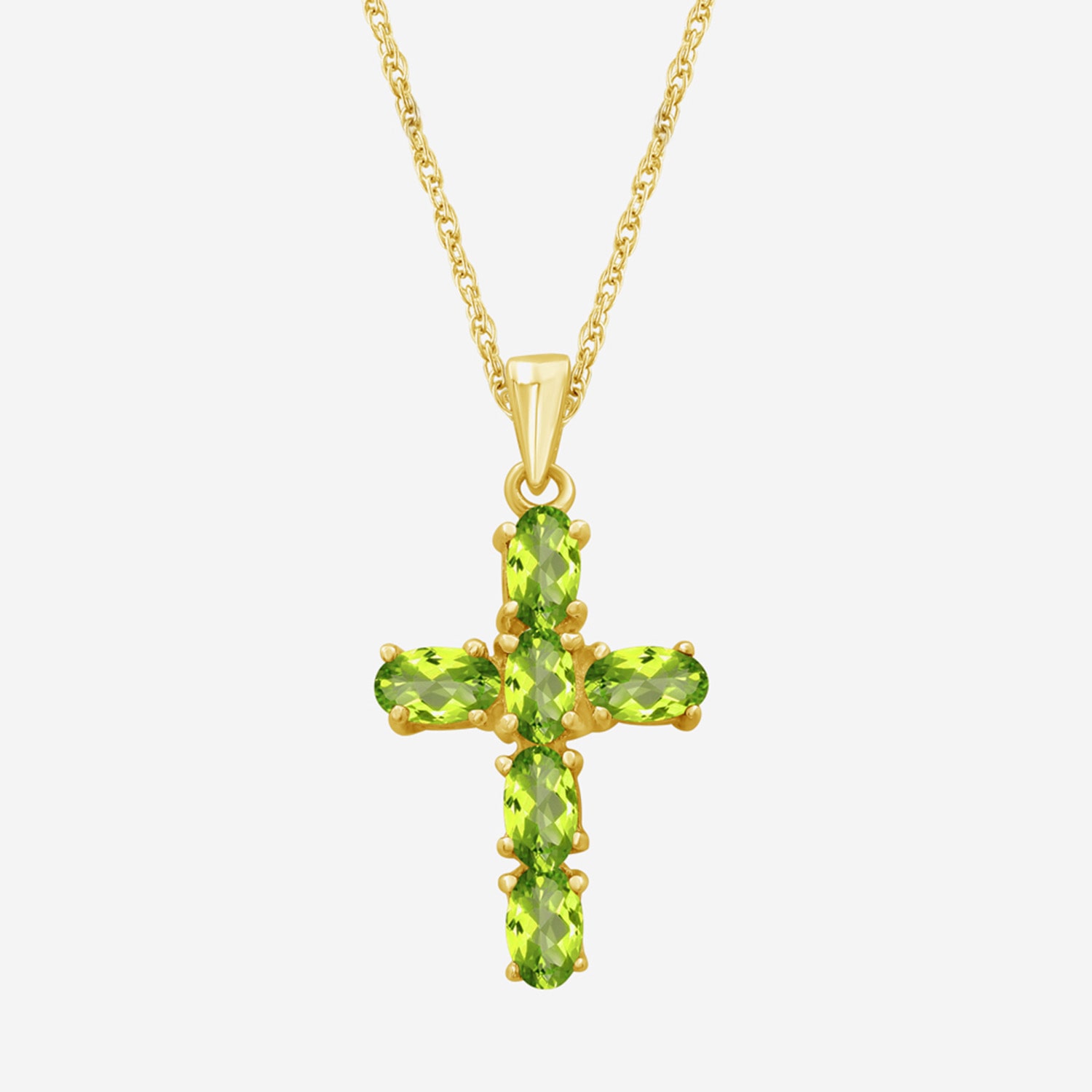 Womens Genuine Green Peridot 10K Gold Cross Pendant