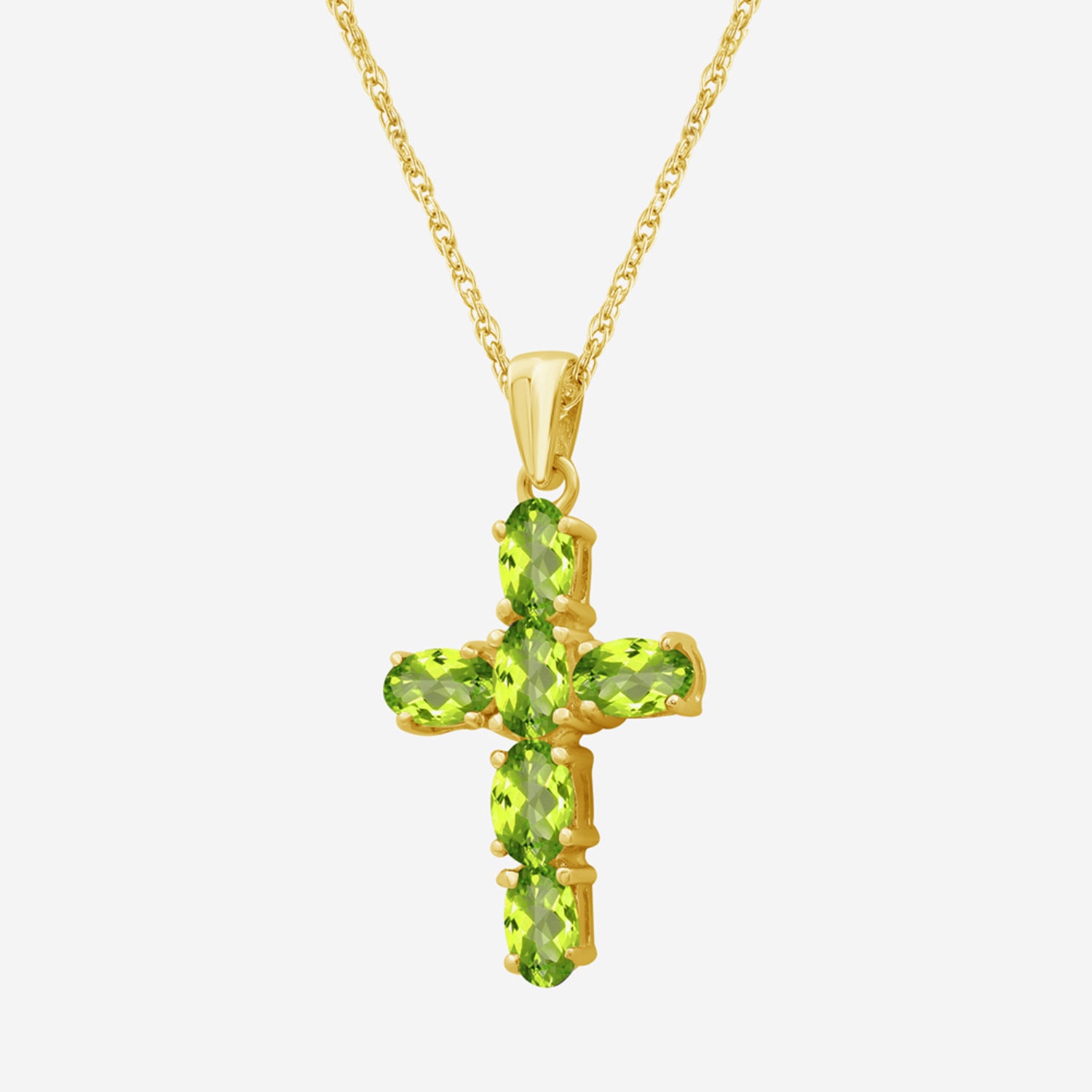 Womens Genuine Green Peridot 10K Gold Cross Pendant