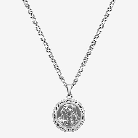 Mary Mens Stainless Steel 24 Inch Pendant Necklace