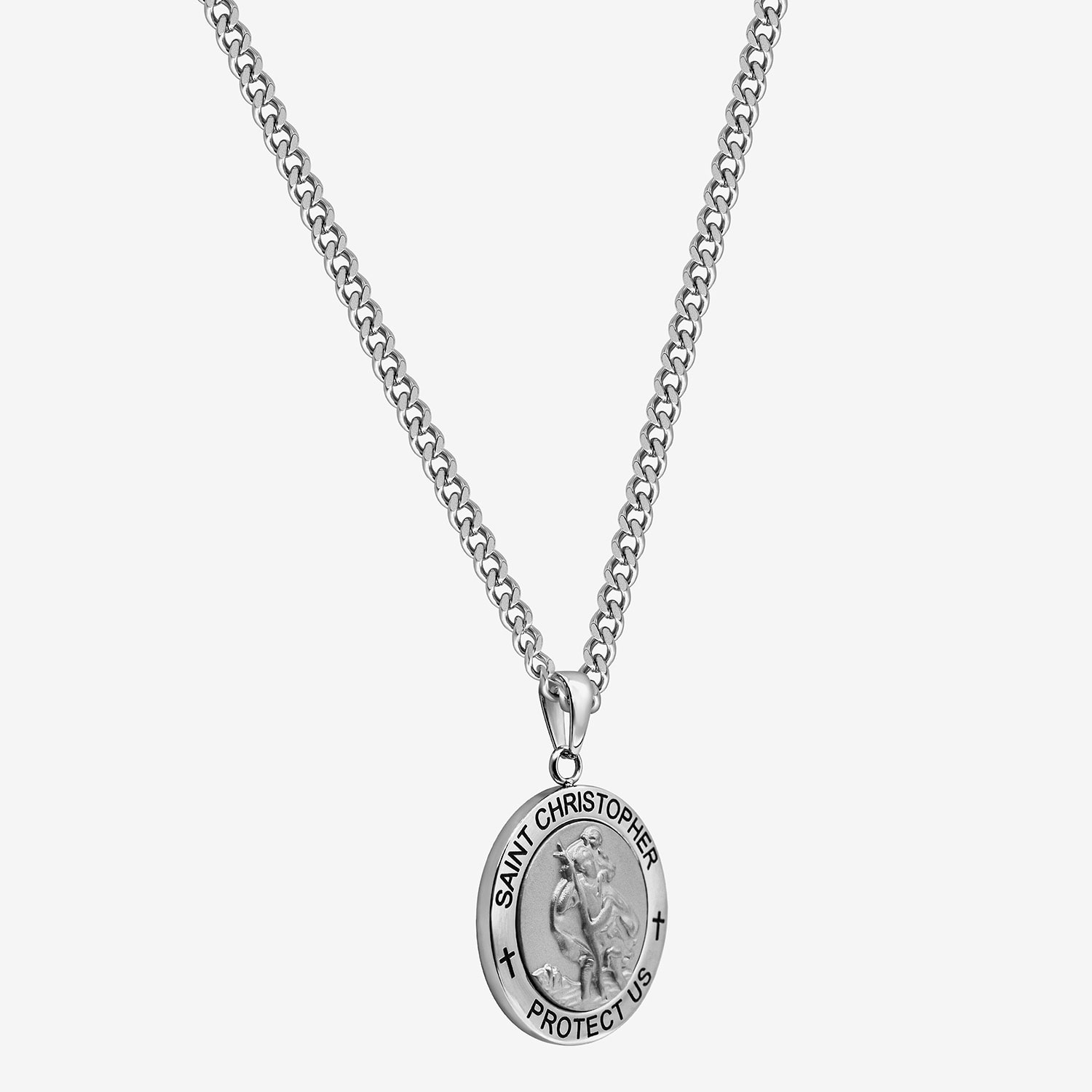 Saint Christopher Mens Stainless Steel 24 Inch Pendant Necklace