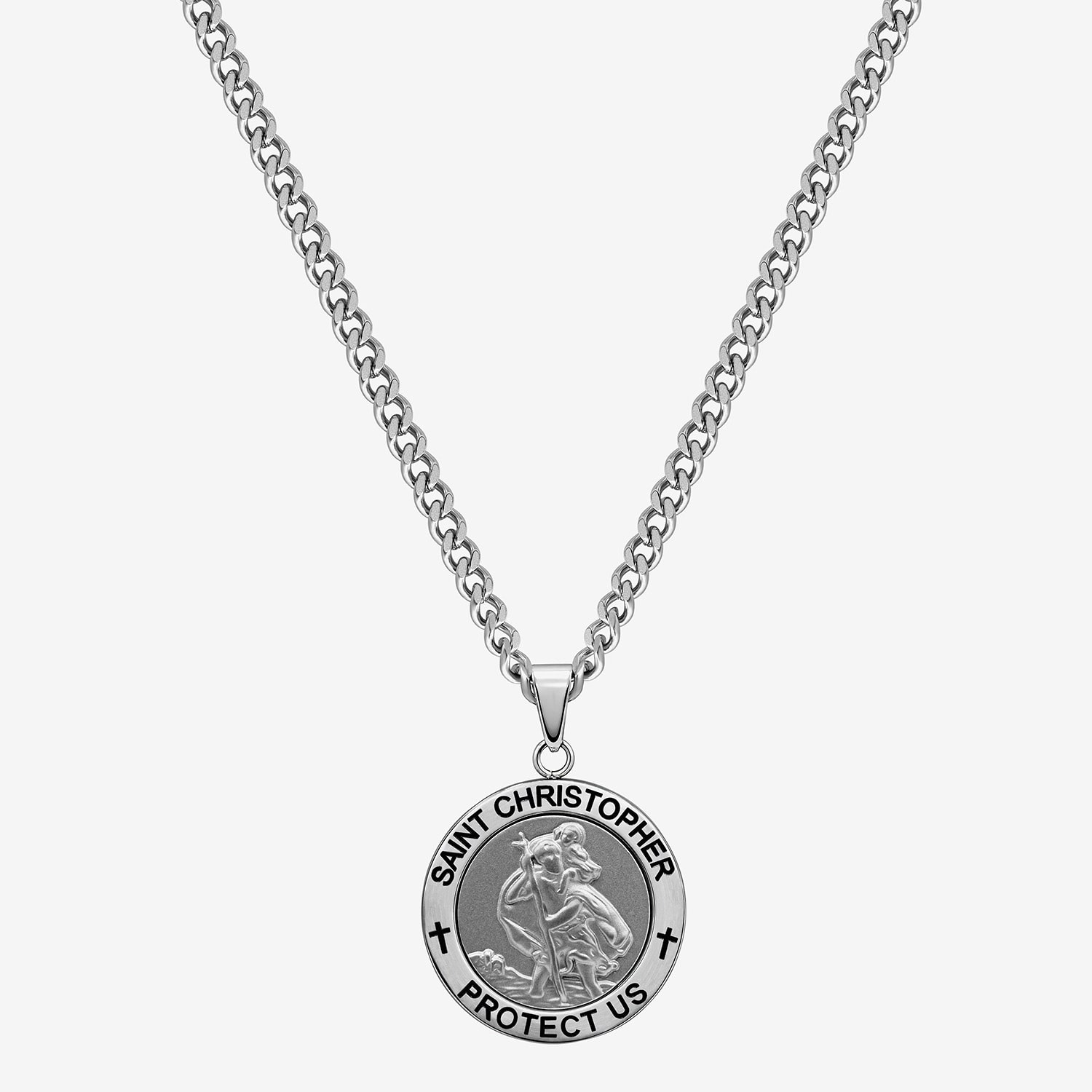 Saint Christopher Mens Stainless Steel 24 Inch Pendant Necklace