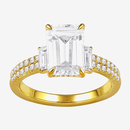 (F / Si2) Womens 2 1/3 CT. T.W. Lab Grown White Diamond 10K Gold Side Stone 3-Stone Engagement Ring