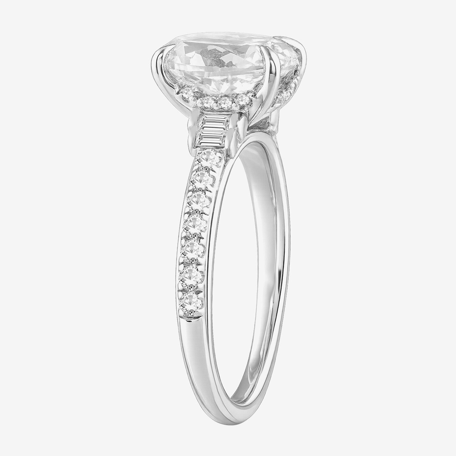 (F / Si2) Womens 2 1/4 CT. T.W. Lab Grown White Diamond 10K Gold Oval Side Stone Engagement Ring