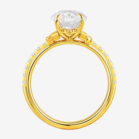 (F / Si2) Womens 2 1/4 CT. T.W. Lab Grown White Diamond 10K Gold Oval Side Stone Engagement Ring