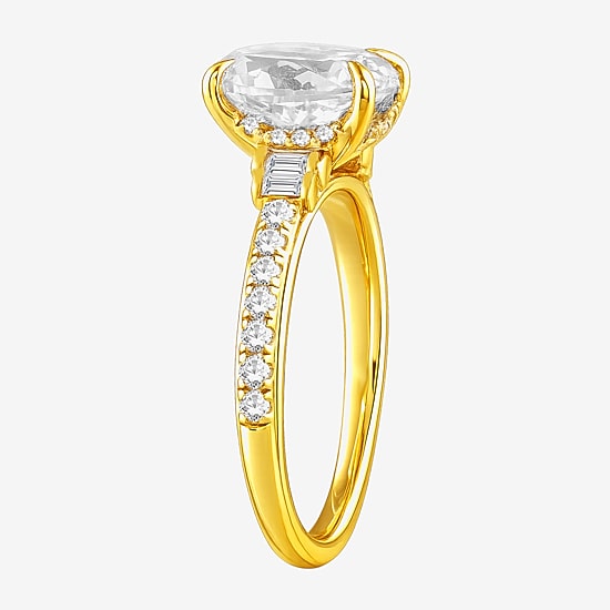 (F / Si2) Womens 2 1/4 CT. T.W. Lab Grown White Diamond 10K Gold Oval Side Stone Engagement Ring